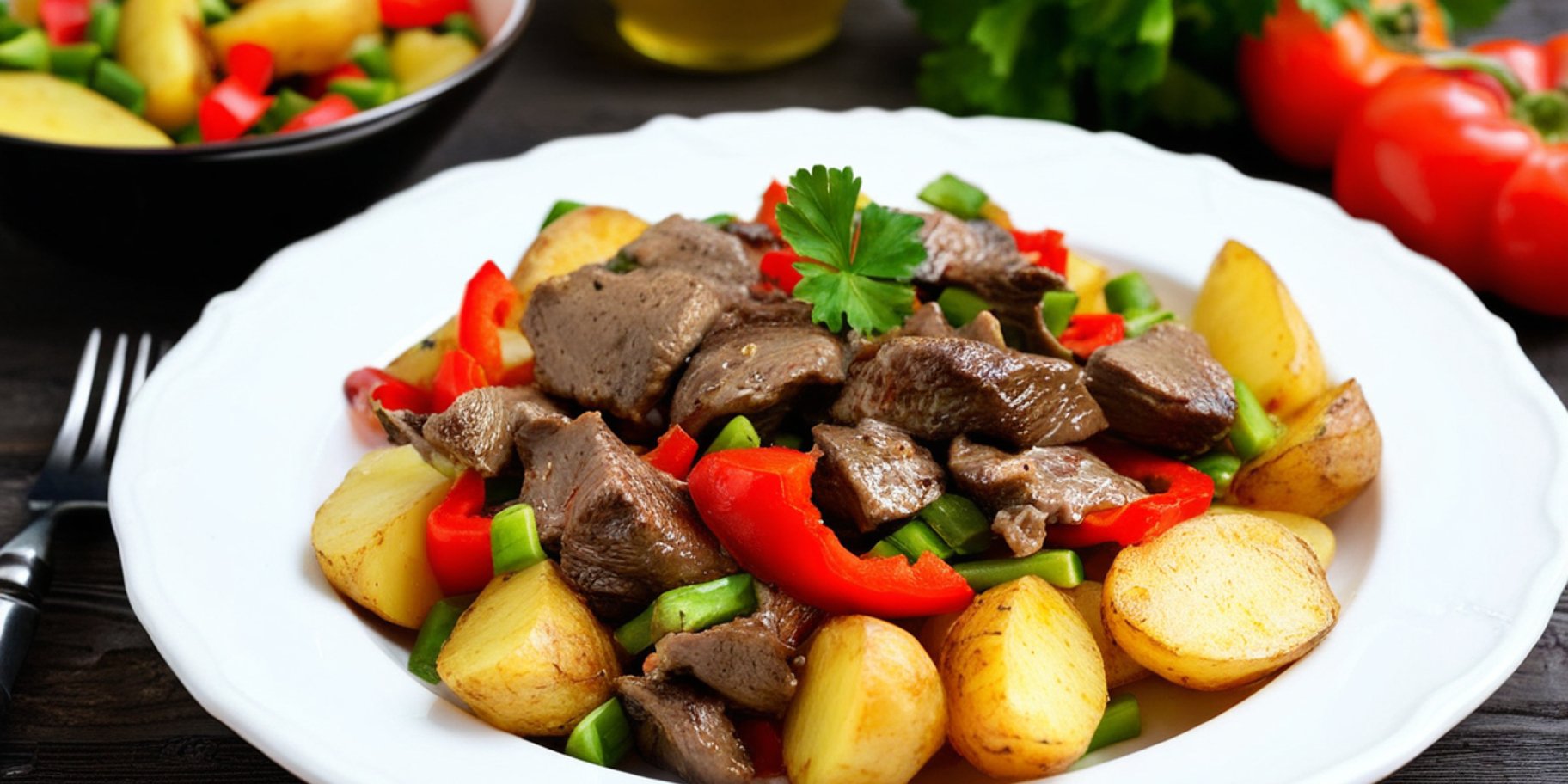 Теплий картопляний салат з курячою печінкою