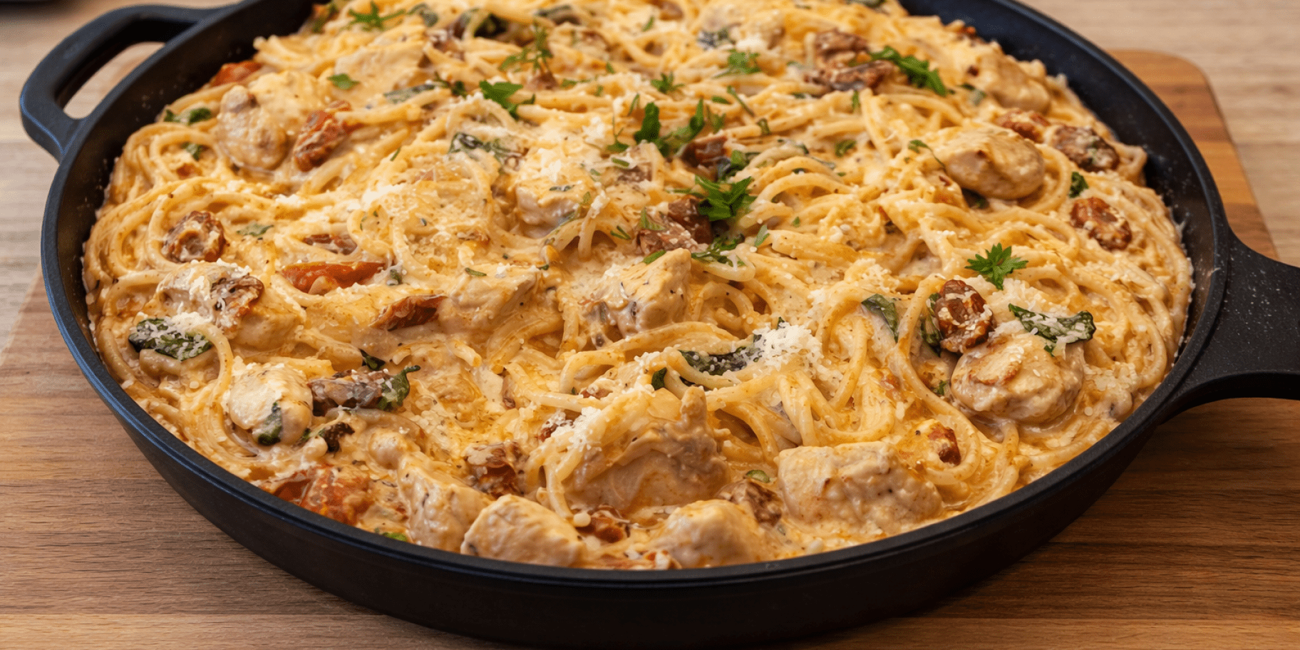 Спагеті з куркою і в’яленими томатами