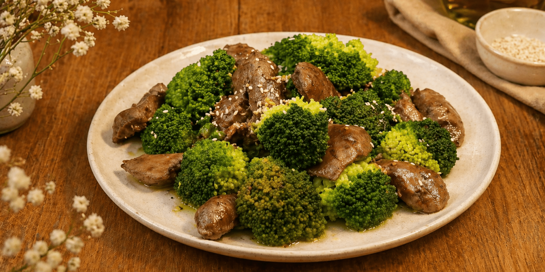 Салат з броколі та курячої печінки