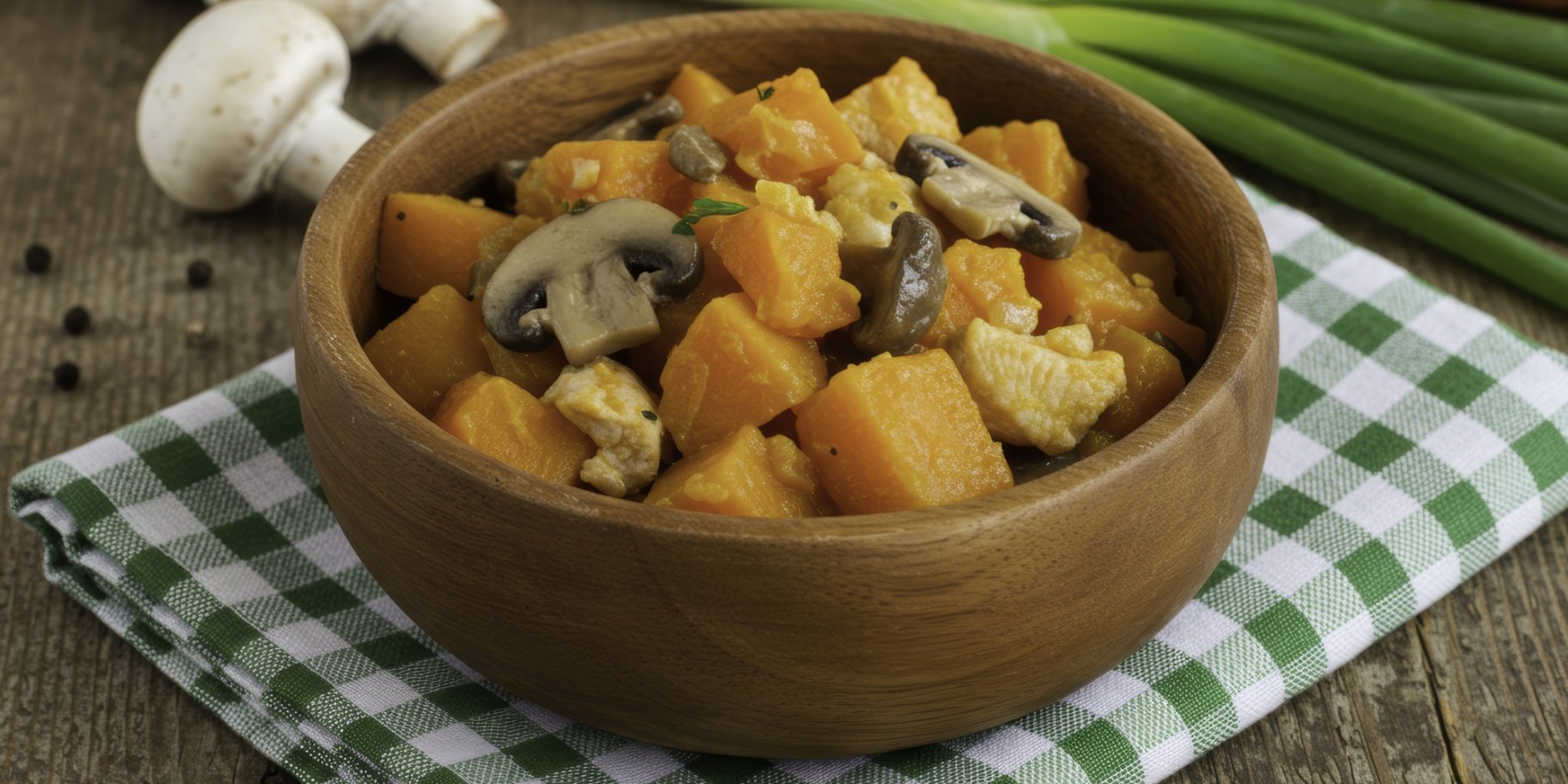 Тушкований гарбуз з печерицями