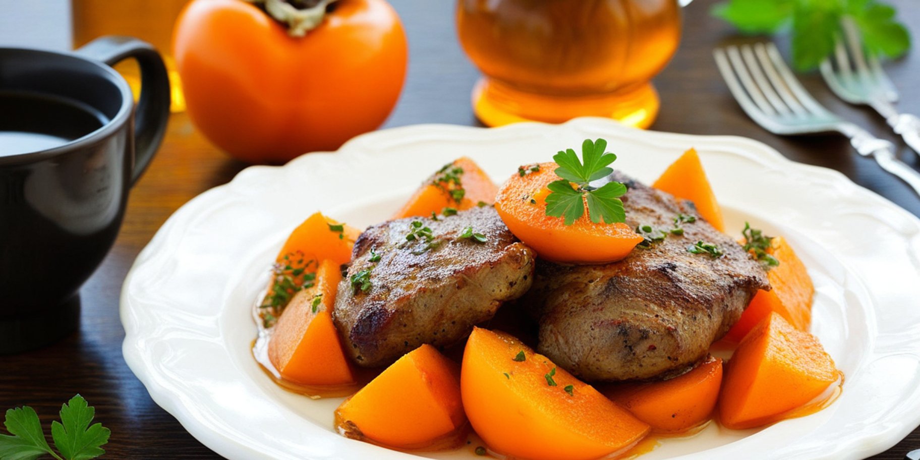 Куряча печінка з хурмою