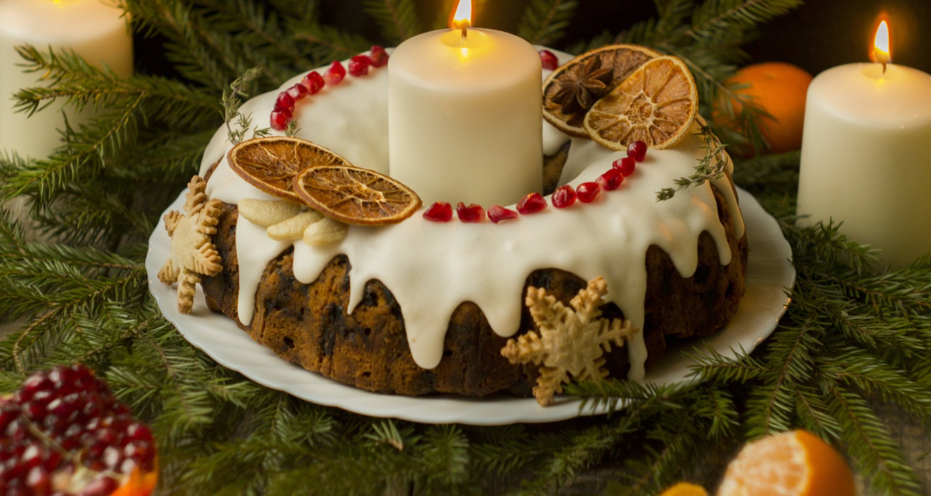 рождественский пирог, свечи