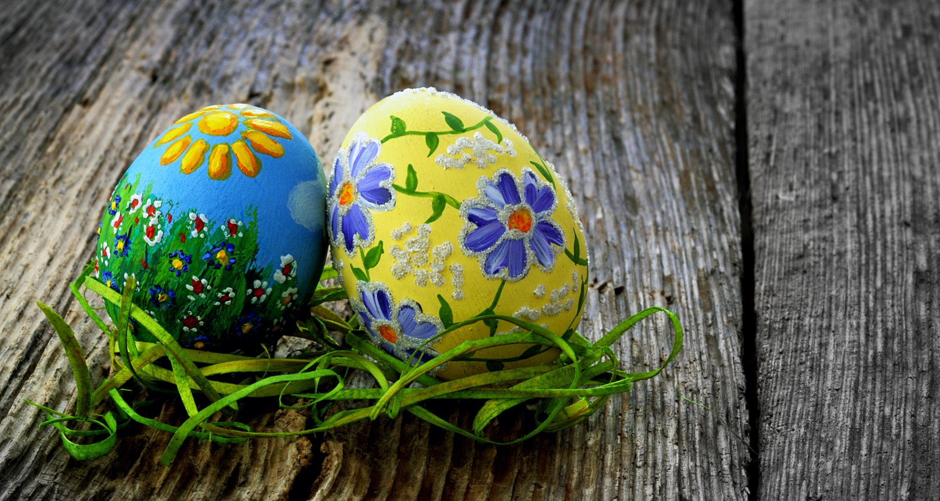 Пасхальные украшения Яйца с лентами - Полевые цветы 8 см, 6 шт, подвеска