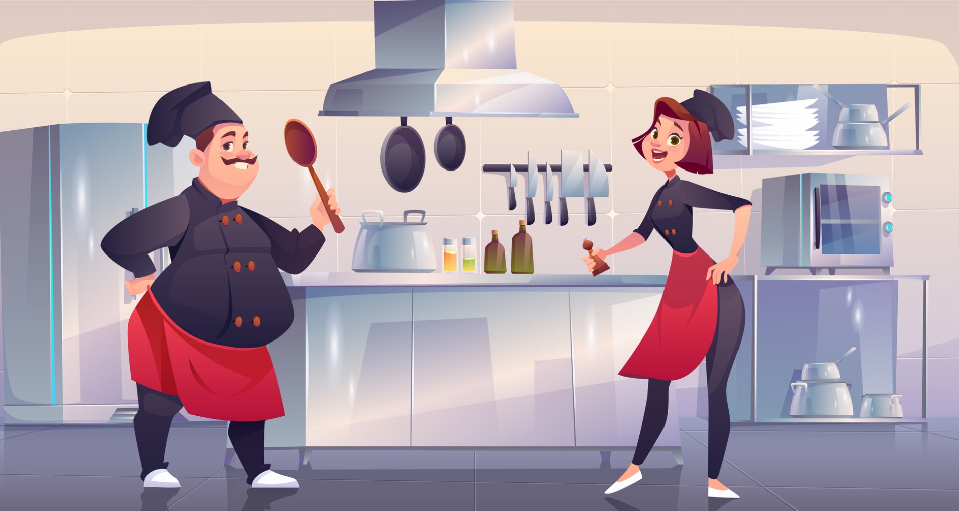 Иллюстрация шеф и сушеф на кухне