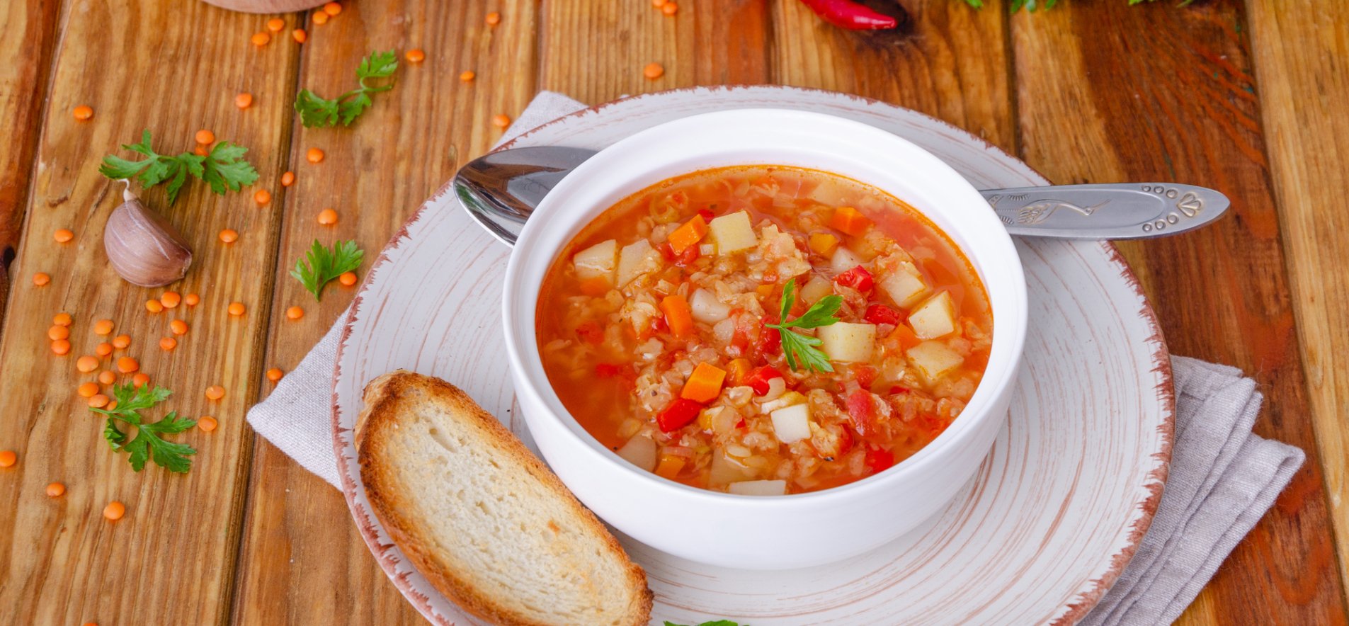 Постный суп-пюре из тыквы и красной чечевицы
