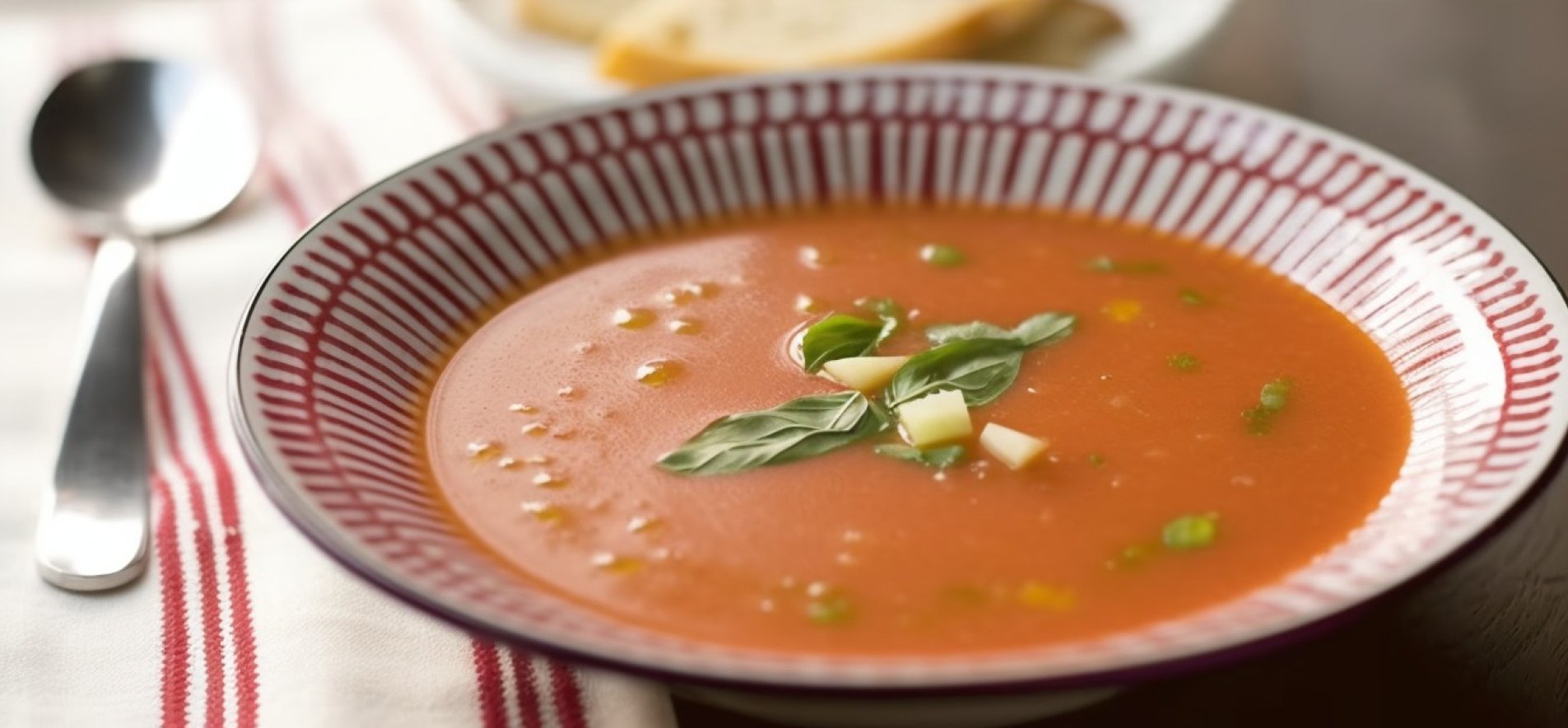 Легкий суп-пюре из томатов, базилика и лука-порея