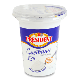 Сметана President 15% стакан, 300г