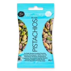 Фісташки Wonderful Pistachios смажені несолоні очищені, 60г