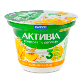 Біфідойогурт Активіа манго-персик-злаки 2,2% стакан, 180г