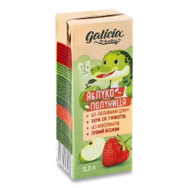 Сік Galicia Baby яблуко і полуниця з м'якоттю, 0,2 л