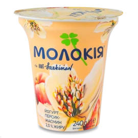 Йогурт Молокія з наповнювачем персик жасмин 2% стакан, 240 г