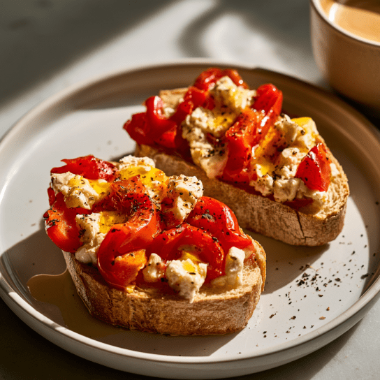 Брускета з печеним перцем і сиром фета