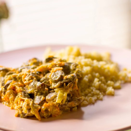 Булгур з курячими сердечками