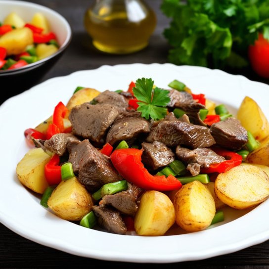 Теплий картопляний салат з курячою печінкою