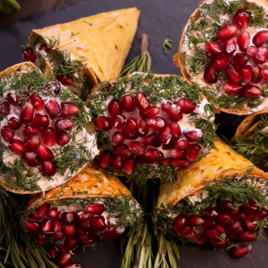 Новорічна закуска з лаваша, курки та граната