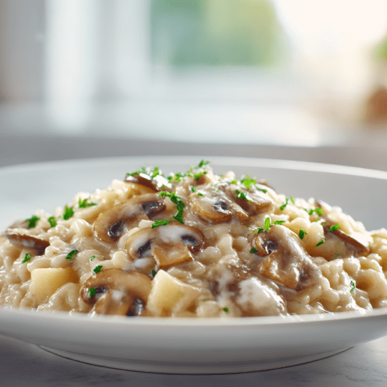 Вершкове ризотто з картоплі та грибів