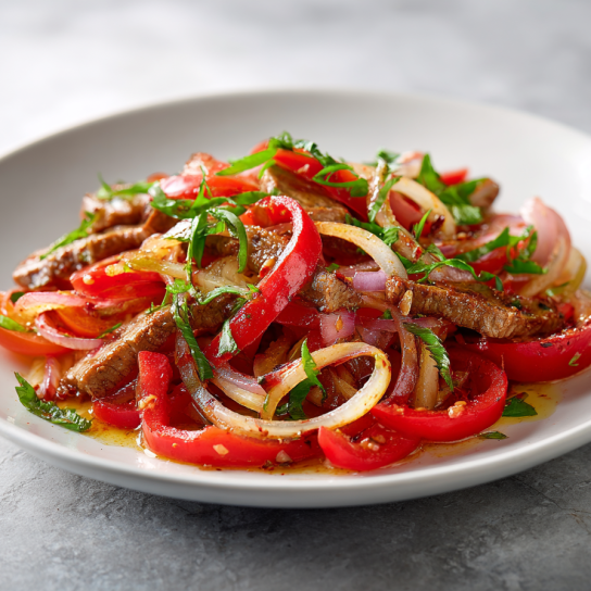 Салат зі свининою і болгарським перцем