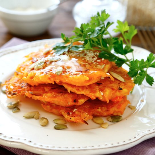 Деруни з гарбуза, картоплі та сиру