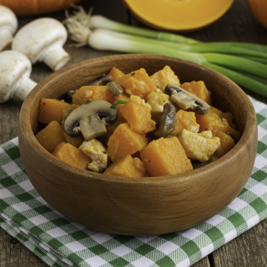 Тушкований гарбуз з печерицями