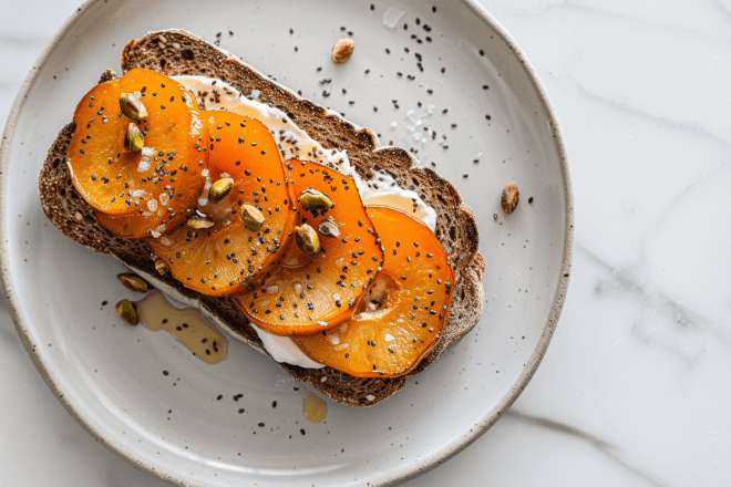 Сніданковий тост зі смаженою хурмою та горіхами &mdash; солодкий старт дня.  Читайте на UKR.NET