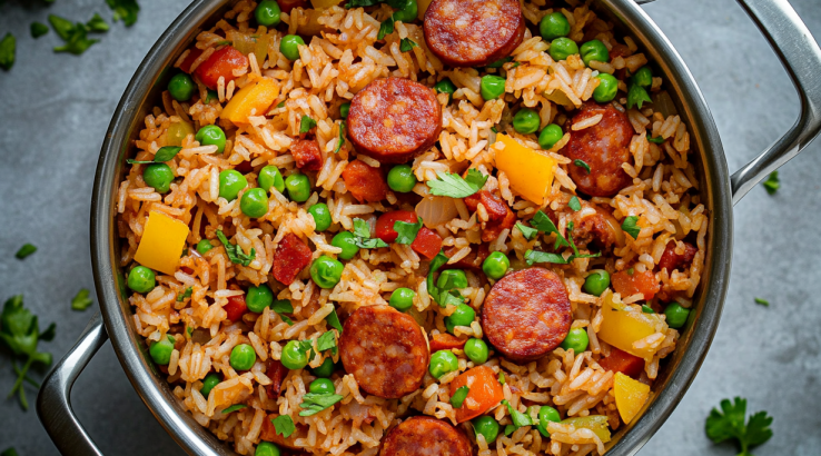 Рис із сосисками та овочами