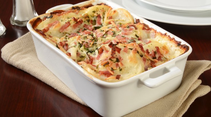 Запечена молода картопля із шинкою