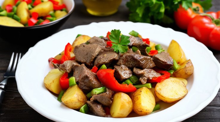 Теплий картопляний салат з курячою печінкою