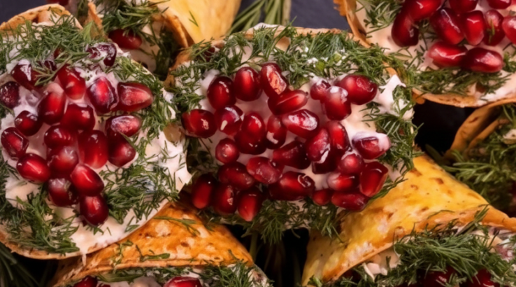 Новорічна закуска з лаваша, курки та граната