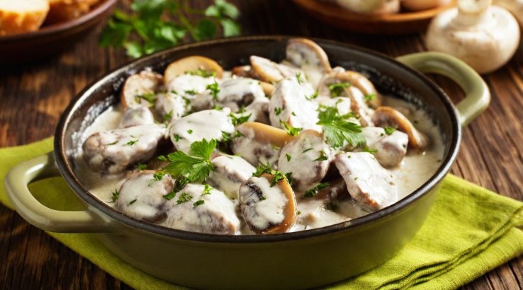 Теляча грудинка з печерицями