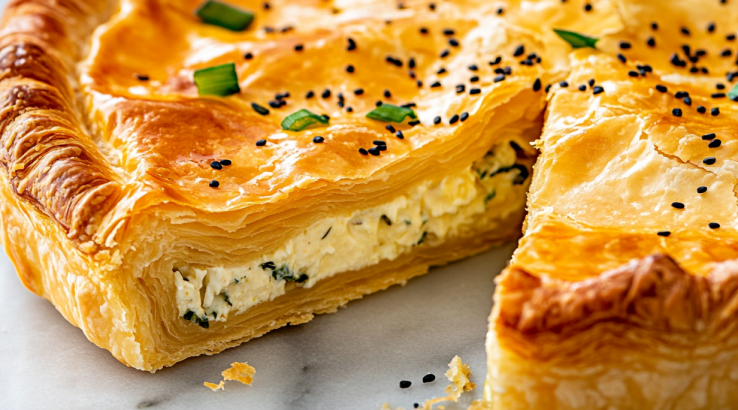 Швидкий пиріг з яйцями, сиром і зеленню