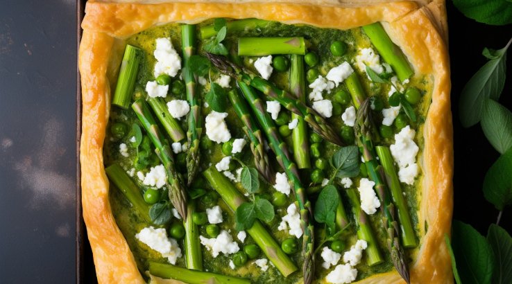 Тарт з молодими овочами на листковому тісті